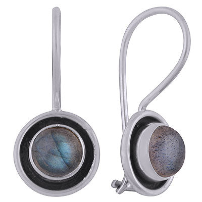 Beautiful Oxidised Work Around Labradorite Round Shape 925 Sterling Solid Silver Dangle Earrings - R1501822-45