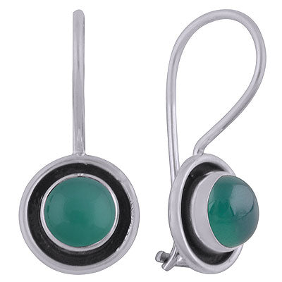 Beautiful Oxidised Work Around Green Onyx Round Shape 925 Sterling Solid Silver Dangle Earrings - R1501822-48