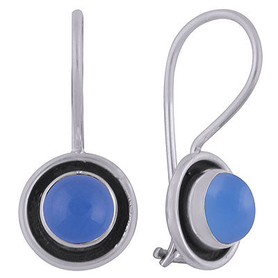 Beautiful Oxidised Work Around Blue Chalcedony Round Shape 925 Sterling Solid Silver Dangle Earrings - R1501822-49