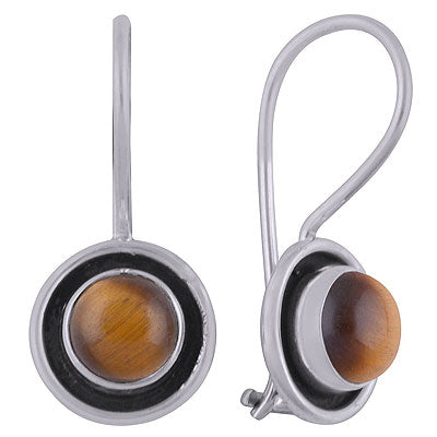Beautiful Oxidised Work Around Tiger's Eye Round Shape 925 Sterling Solid Silver Dangle Earrings - R1501822-51
