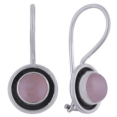 Beautiful Oxidised Work Around Rose Quartz Round Shape 925 Sterling Solid Silver Dangle Earrings - R1501822-53
