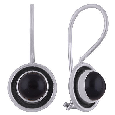 Beautiful Oxidised Work Around Black Onyx Round Shape 925 Sterling Solid Silver Dangle Earrings - R1501822-54
