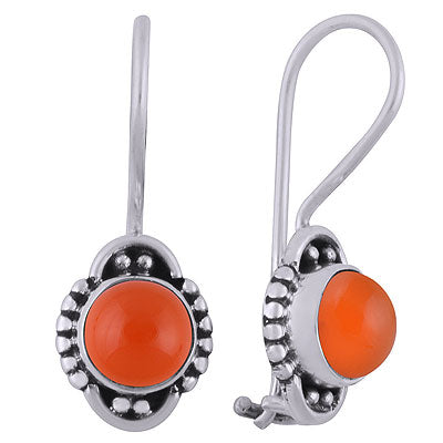 Alluring Oxidised Rawa Work Around Carnelian Round Shape 925 Sterling Solid Silver Dangle Earrings - R1501823-11