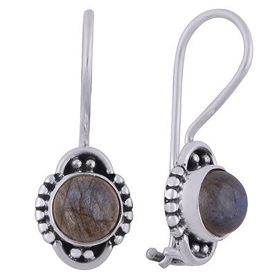 Alluring Oxidised Rawa Work Around Labradorite Round Shape 925 Sterling Solid Silver Dangle Earrings - R1501823-5