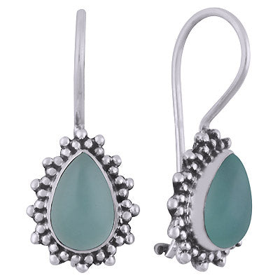 Alluring Rawa Work Pattern Aqua Chalcedony Pear Shape 925 Sterling Solid Silver Dangle Earrings - R1501825-13