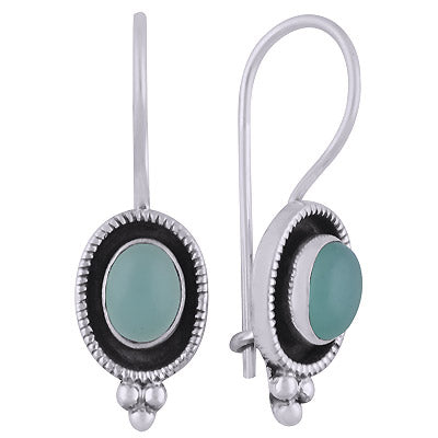 Alluring Handcrafted Work Around Aqua Chalcedony Oval Shape 925 Sterling Solid Silver Dangle Earrings - R1501826-10