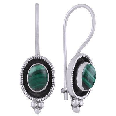 Alluring Handcrafted Work Around Malachite Oval Shape 925 Sterling Solid Silver Dangle Earrings - R1501826-12