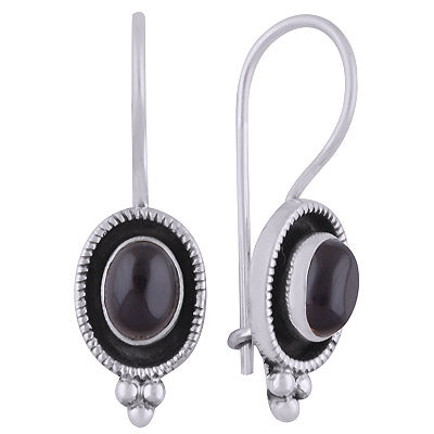 Alluring Handcrafted Work Around Black Onyx Oval Shape 925 Sterling Solid Silver Dangle Earrings - R1501826-14