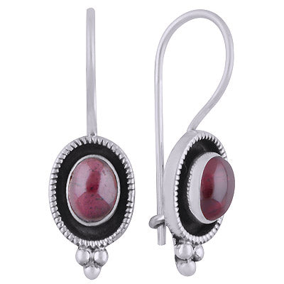 Alluring Handcrafted Work Around Garnet Oval Shape 925 Sterling Solid Silver Dangle Earrings - R1501826-2