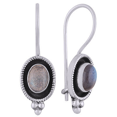 Alluring Handcrafted Work Around Labradorite Oval Shape 925 Sterling Solid Silver Dangle Earrings - R1501826-5