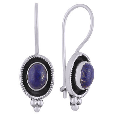 Alluring Handcrafted Work Around Lapis Oval Shape 925 Sterling Solid Silver Dangle Earrings - R1501826-6