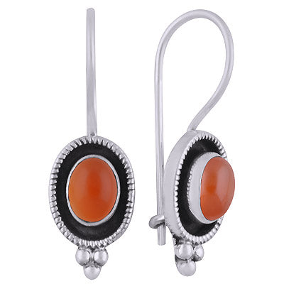 Alluring Handcrafted Work Around Carnelian Oval Shape 925 Sterling Solid Silver Dangle Earrings - R1501826-7