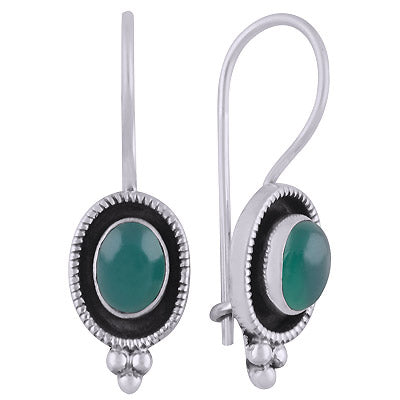 Alluring Handcrafted Work Around Green Onyx Oval Shape 925 Sterling Solid Silver Dangle Earrings - R1501826-8