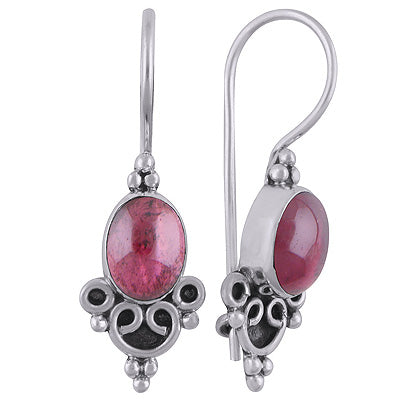 Stunning Handcrafted Work Around Garnet Oval Shape 925 Sterling Solid Silver Dangle Earrings - R1501827-2