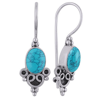 Stunning Handcrafted Work Around Turquoise Oval Shape 925 Sterling Solid Silver Dangle Earrings - R1501827-3