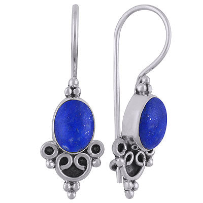 Stunning Handcrafted Work Around Lapis Oval Shape 925 Sterling Solid Silver Dangle Earrings - R1501827-6