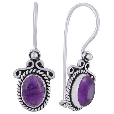 Beautiful Handcrafted Work Around Amethyst Oval Shape 925 Sterling Solid Silver Dangle Earrings - R1501828-1