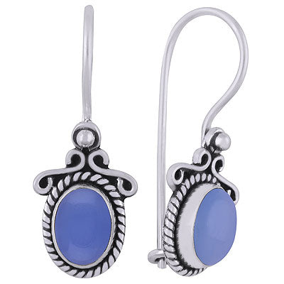 Beautiful Handcrafted Work Around Blue Chalcedony Oval Shape 925 Sterling Solid Silver Dangle Earrings - R1501828-10