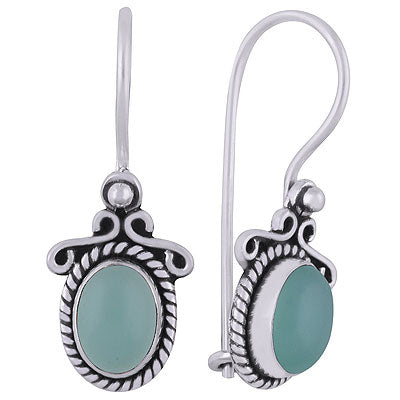 Beautiful Handcrafted Work Around Aqua Chalcedony Oval Shape 925 Sterling Solid Silver Dangle Earrings - R1501828-11