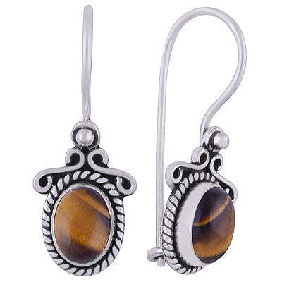 Beautiful Handcrafted Work Around Tiger's Eye Oval Shape 925 Sterling Solid Silver Dangle Earrings - R1501828-12