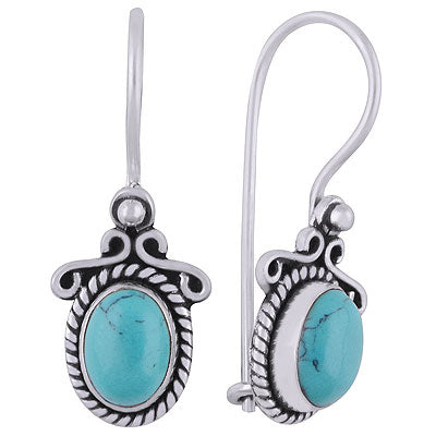 Beautiful Handcrafted Work Around Turquoise Oval Shape 925 Sterling Solid Silver Dangle Earrings - R1501828-3