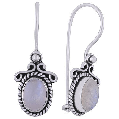 Beautiful Handcrafted Work Around Rainbow Moonstone Oval Shape 925 Sterling Solid Silver Dangle Earrings - R1501828-4