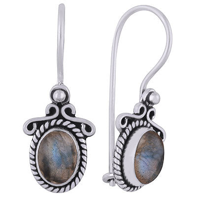 Beautiful Handcrafted Work Around Labradorite Oval Shape 925 Sterling Solid Silver Dangle Earrings - R1501828-5