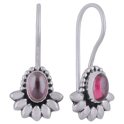 Beautiful Rawa Work Around Garnet Oval Shape 925 Sterling Solid Silver Dangle Earrings - R1501830-2