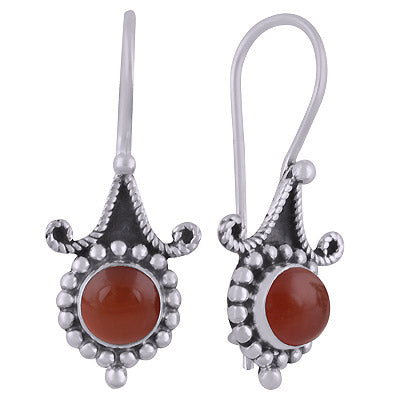 Alluring Rawa Work Pattern Around Carnelian Round Shape 925 Sterling Solid Silver Dangle Earrings - R1501832-9
