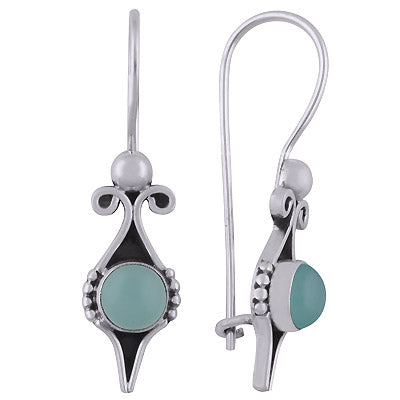 Gorgeous Handcrafted Work Around Aqua Chalcedony Round Shape 925 Sterling Solid Silver Dangle Earrings - R1501833-30