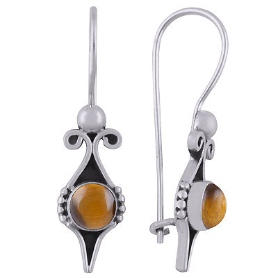 Gorgeous Handcrafted Work Around Tiger's Eye Round Shape 925 Sterling Solid Silver Dangle Earrings - R1501833-31