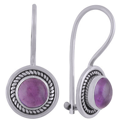 Gorgeous Wire Work Around Amethyst Round Shape 925 Sterling Solid Silver Dangle Earrings - R1501834-1