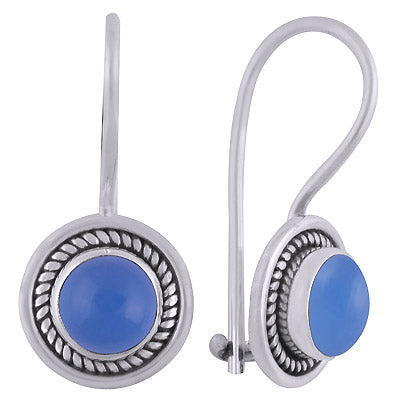 Gorgeous Wire Work Around Blue Chalcedony Round Shape 925 Sterling Solid Silver Dangle Earrings - R1501834-11