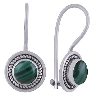 Gorgeous Wire Work Around Malachite Round Shape 925 Sterling Solid Silver Dangle Earrings - R1501834-12