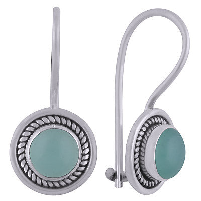 Gorgeous Wire Work Around Aqua Chalcedony Round Shape 925 Sterling Solid Silver Dangle Earrings - R1501834-14