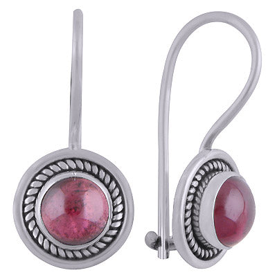 Gorgeous Wire Work Around Garnet Round Shape 925 Sterling Solid Silver Dangle Earrings - R1501834-2