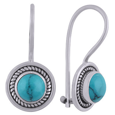 Gorgeous Wire Work Around Turquoise Round Shape 925 Sterling Solid Silver Dangle Earrings - R1501834-3