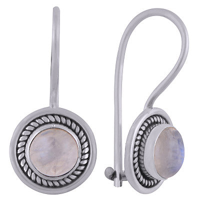 Gorgeous Wire Work Around Rainbow Moonstone Round Shape 925 Sterling Solid Silver Dangle Earrings - R1501834-4