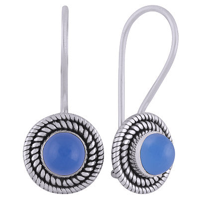 Alluring Twisted Wire Work Around Blue Chalcedony Round Shape 925 Sterling Solid Silver Dangle Earrings - R1501835-12