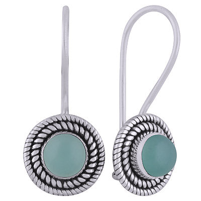 Alluring Twisted Wire Work Around Aqua Chalcedony Round Shape 925 Sterling Solid Silver Dangle Earrings - R1501835-13
