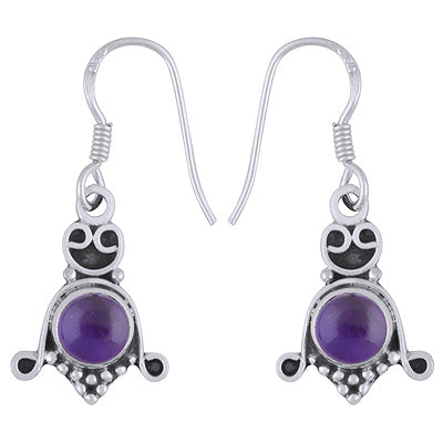 Stunning Oxidised Handcrafted Work Around Amethyst Round Shape 925 Sterling Solid Silver Earrings - R1501851-31