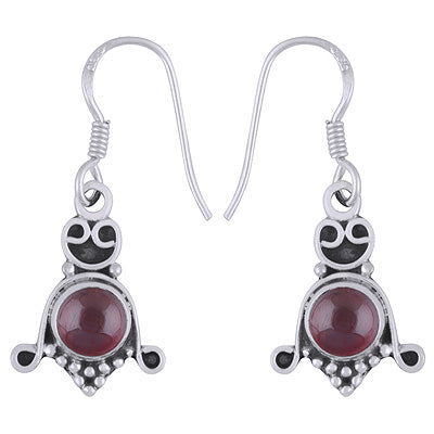 Stunning Oxidised Handcrafted Work Around Garnet Round Shape 925 Sterling Solid Silver Earrings - R1501851-32