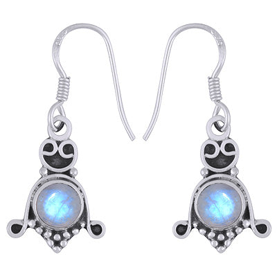 Stunning Oxidised Handcrafted Work Around Rainbow Moonstone Round Shape 925 Sterling Solid Silver Earrings - R1501851-34