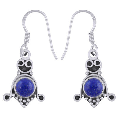 Stunning Oxidised Handcrafted Work Around Lapis Round Shape 925 Sterling Solid Silver Earrings - R1501851-36