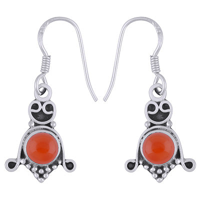 Stunning Oxidised Handcrafted Work Around Carnelian Round Shape 925 Sterling Solid Silver Earrings - R1501851-37