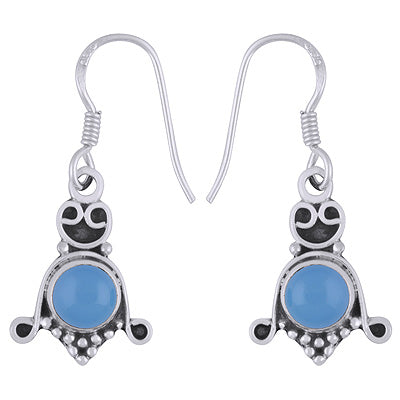 Stunning Oxidised Handcrafted Work Around Blue Chalcedony Round Shape 925 Sterling Solid Silver Earrings - R1501851-39