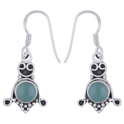Stunning Oxidised Handcrafted Work Around Aqua Chalcedony Round Shape 925 Sterling Solid Silver Earrings - R1501851-40