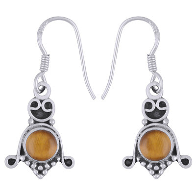 Stunning Oxidised Handcrafted Work Around Tiger's Eye Round Shape 925 Sterling Solid Silver Earrings - R1501851-41