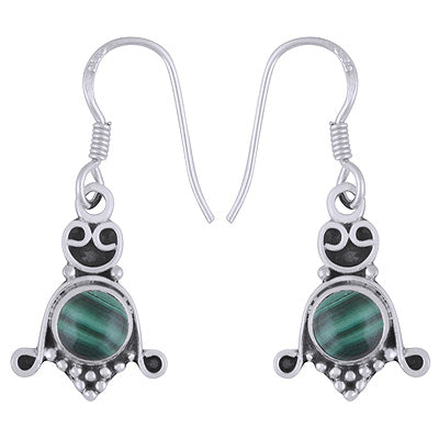 Stunning Oxidised Handcrafted Work Around Malachite Round Shape 925 Sterling Solid Silver Earrings - R1501851-42