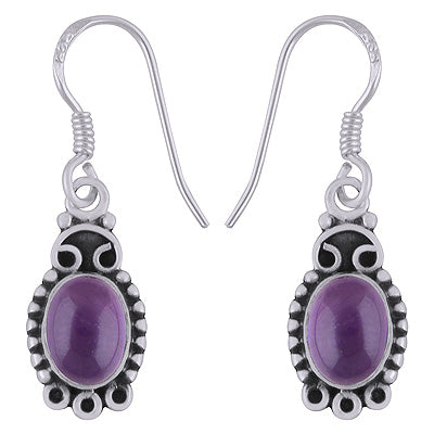 Stunning Rawa Work Around Amethyst Oval Shape 925 Sterling Solid Silver Earrings - R1501861-30